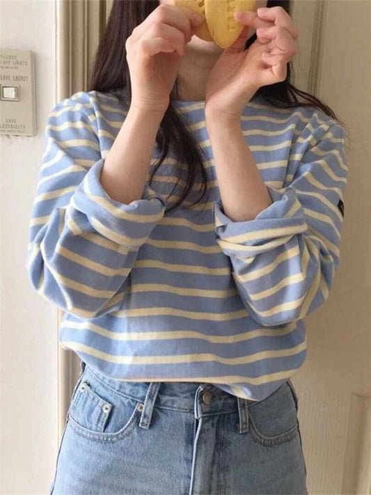Seoulish Autumn Cotton Classic Striped Women's T-Shirt – 2025 New Collection