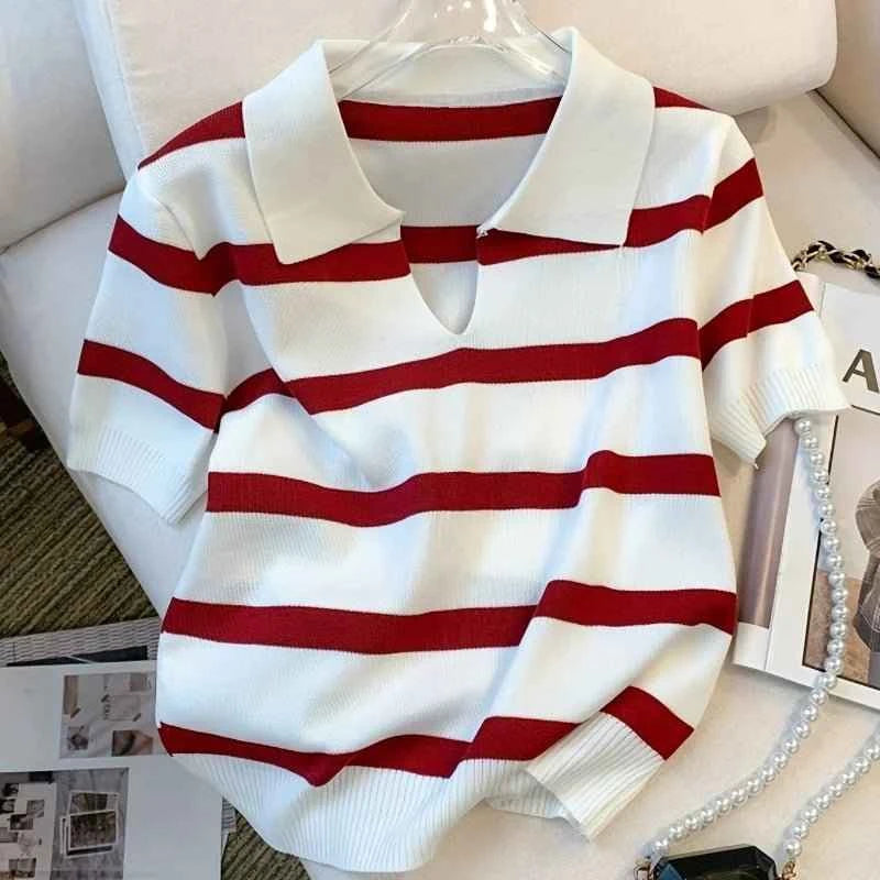 Striped Collared Crop Sweater – Playful & Trendy