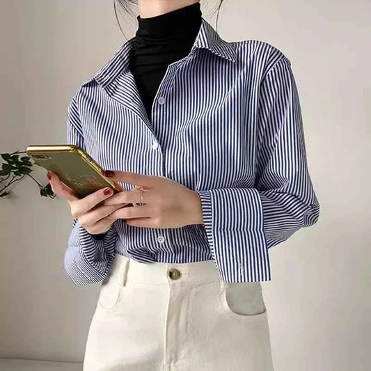 Classic Striped Lantern Sleeve Blouse – A Statement Piece