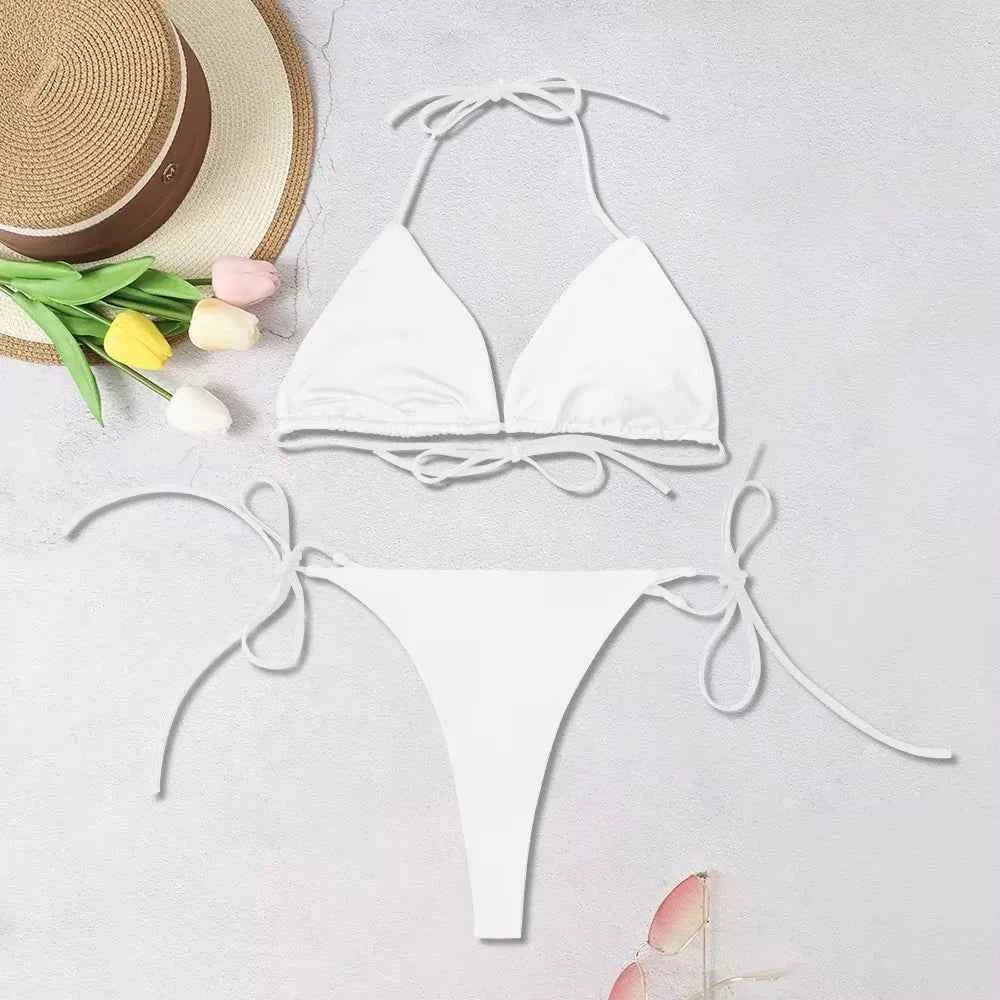 2025 New Women's Solid-color Separate Beach Wear Sexy Halter.