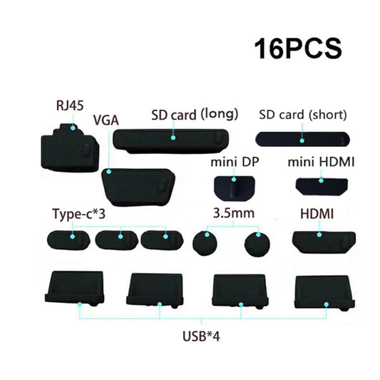 16Pcs Universal Anti Dustproof Notebook Port Plug Silicone Protector USB Elastic Laptop Computer Cover Stopper - LUCKY COLLECTION