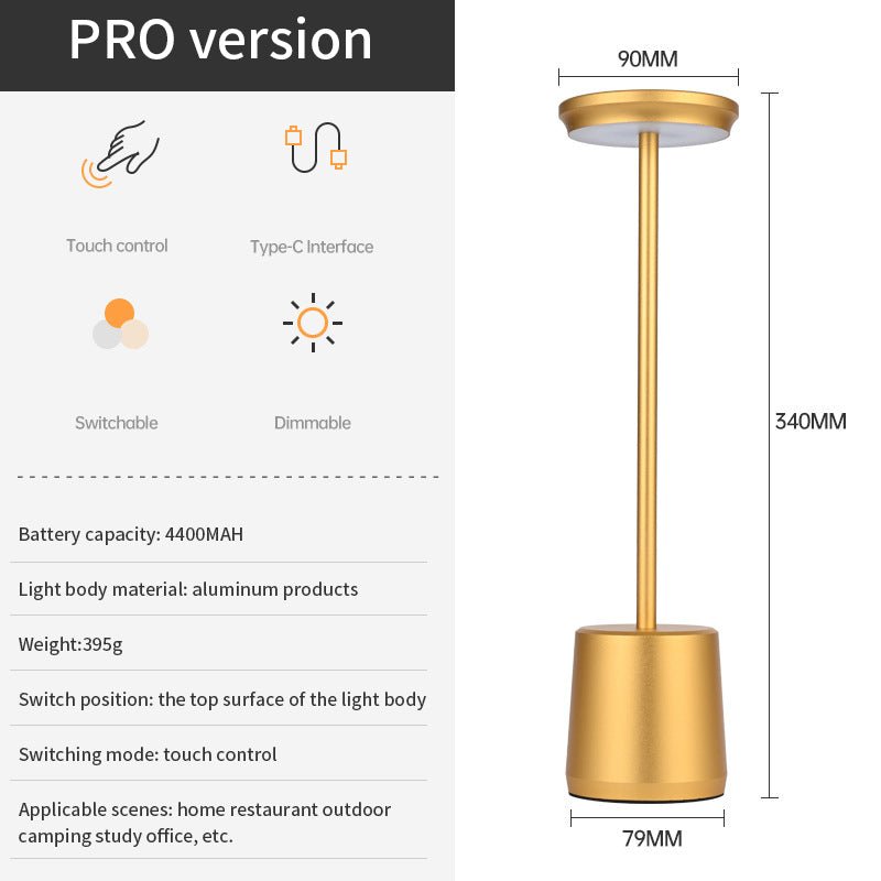 Rechargeable Wireless Bedroom Bedside Decoration Simple Metal Touch Led Table Lamp Creative Atmosphere Bar Lamp - LUCKY COLLECTION