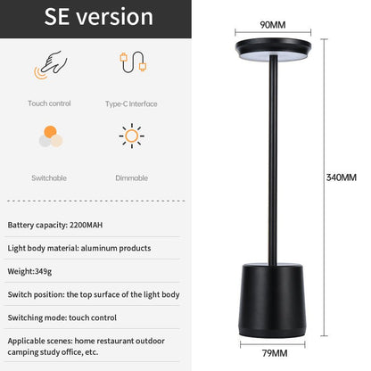 Rechargeable Wireless Bedroom Bedside Decoration Simple Metal Touch Led Table Lamp Creative Atmosphere Bar Lamp - LUCKY COLLECTION