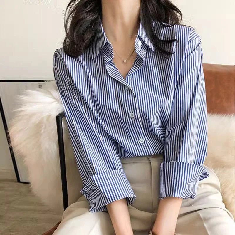 Classic Striped Lantern Sleeve Blouse – A Statement Piece - LUCKY COLLECTION