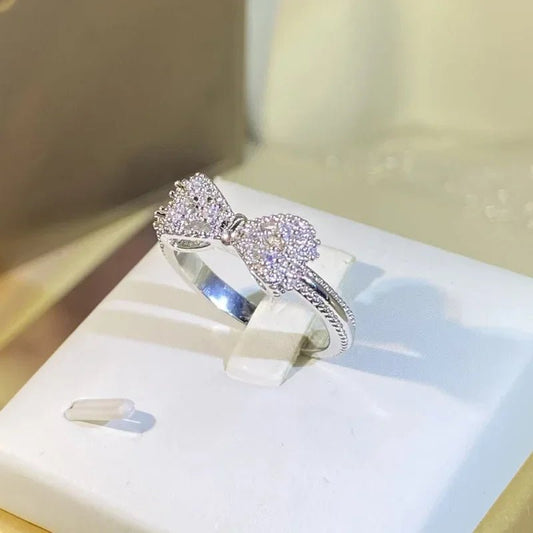 Fancy Bow Ring with Dazzling CZ – Silver Color Women's Finger Ring, Wedding Band & Statement Jewelry - LUCKY COLLECTION