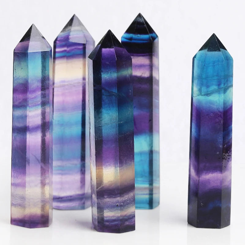Natural Stone and Crystals Point Wand Witchcraft Hexagonal Prism Obelisk Amethyst Fluorite Mineral Stones Crafts Home Decoration - LUCKY COLLECTION
