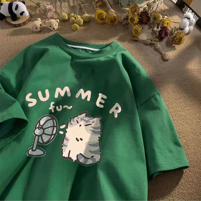 Korean Version Retro Minimalist Printed Summer T-shirt Casual Loose Couple Thin Short Sleeves - LUCKY COLLECTION