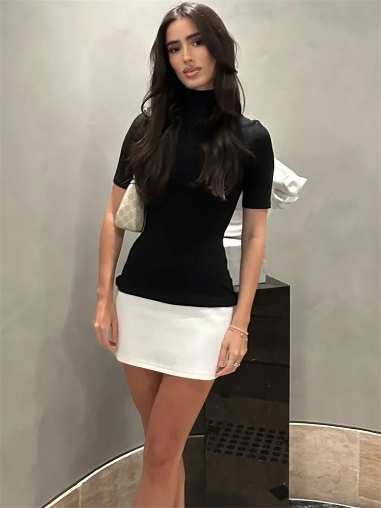 Tossy Summer Female Contrast Mini Dress Casual High Waist Short Sleeve. - LUCKY COLLECTION