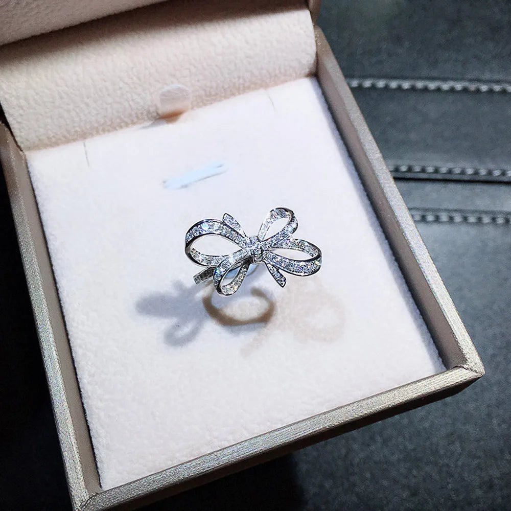 Huitan Romantic Bow Shape Cubic Zirconia Wedding Bands Rings for Women. - LUCKY COLLECTION