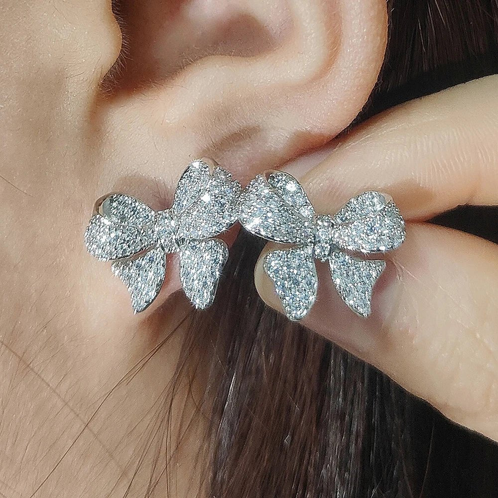 Romantic Bowknot Women Stud Earrings Full Paved Shiny Crystal Zircon Delicate Girl Accessories. - LUCKY COLLECTION