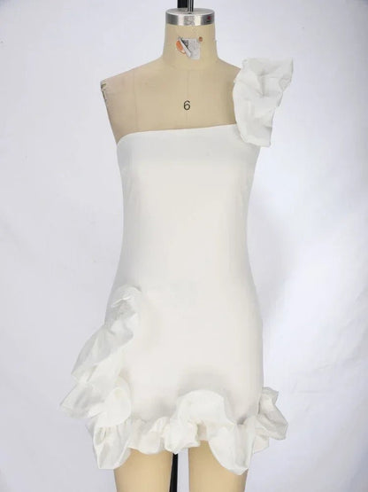 Luxury 3D Flower One - Shoulder Mini Dress – Statement Cocktail & Evening Wear - LUCKY COLLECTION