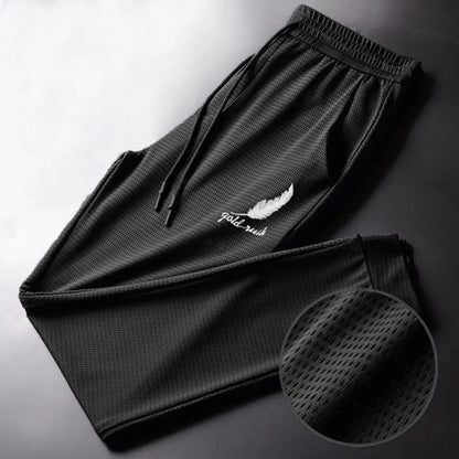 Casual Men Trousers Male Joggers Pants Feather Print Pockets Lace - up Sweatpants Stretchy - LUCKY COLLECTION