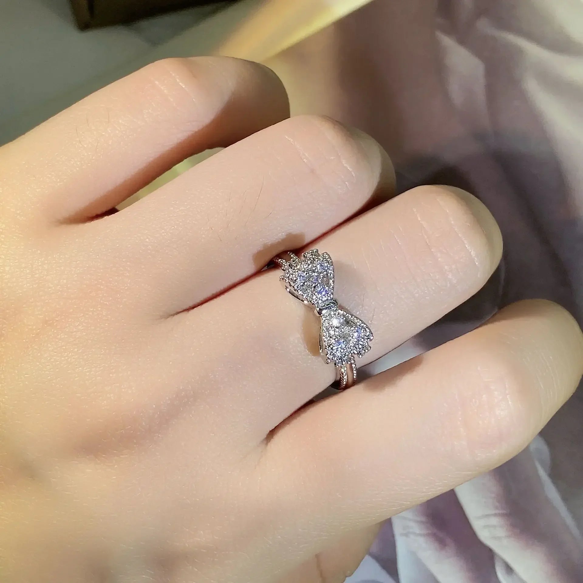 Fancy Bow Ring with Dazzling CZ – Silver Color Women's Finger Ring, Wedding Band & Statement Jewelry - LUCKY COLLECTION