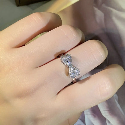 Fancy Bow Ring with Dazzling CZ – Silver Color Women's Finger Ring, Wedding Band & Statement Jewelry - LUCKY COLLECTION