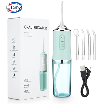 Oral Irrigator Portable Dental Water Flosser USB Rechargeable Water Jet Floss Tooth Pick 4 Jet Tip 220ml 3 Modes IPX7 1400rpm - LUCKY COLLECTION