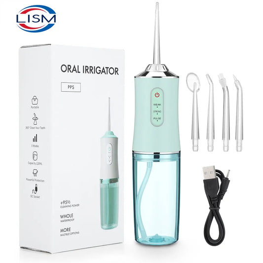 Oral Irrigator Portable Dental Water Flosser USB Rechargeable Water Jet Floss Tooth Pick 4 Jet Tip 220ml 3 Modes IPX7 1400rpm - LUCKY COLLECTION