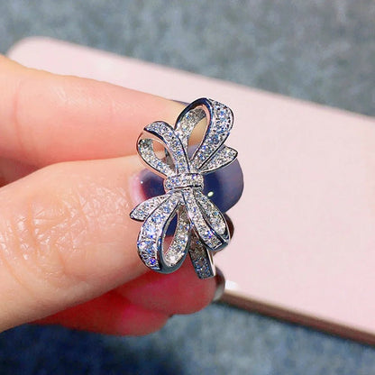 Huitan Romantic Bow Shape Cubic Zirconia Wedding Bands Rings for Women. - LUCKY COLLECTION