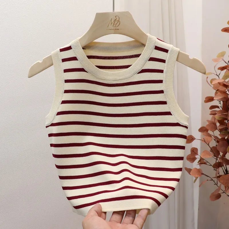 Summer Spring Striped Tank Tops Women Sleeveless Knitted T-Shirts Crop. - LUCKY COLLECTION