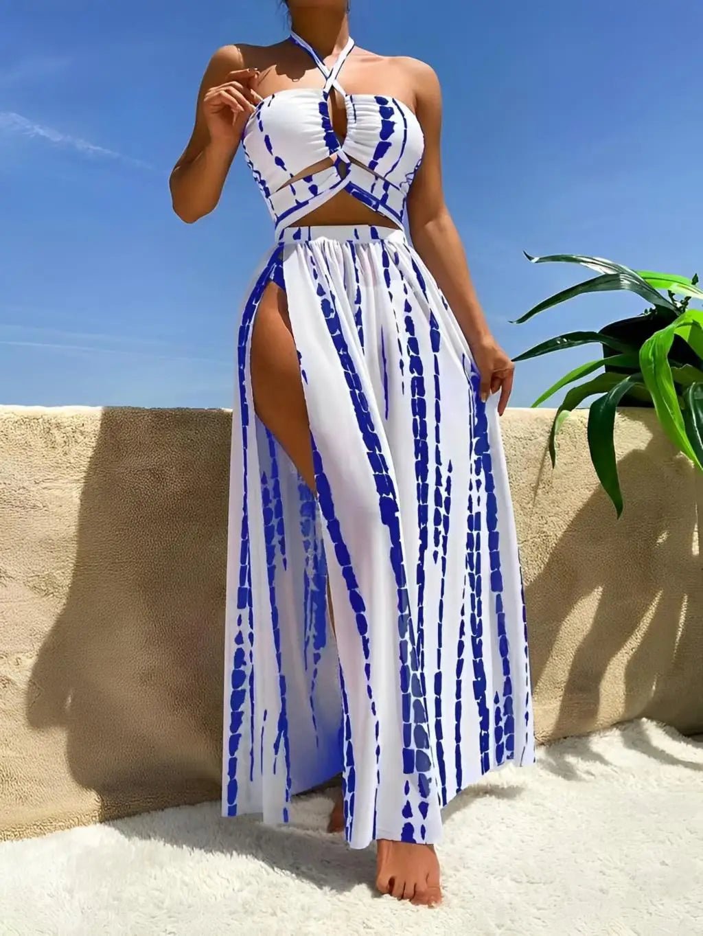 3 Pieces Halter Bikini 2025 Swimsuit Women & Beach Skirt Swimwear. - LUCKY COLLECTION