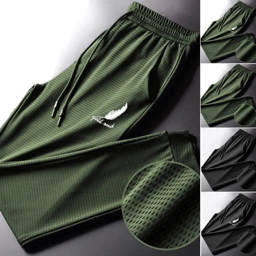 Casual Men Trousers Male Joggers Pants Feather Print Pockets Lace - up Sweatpants Stretchy - LUCKY COLLECTION