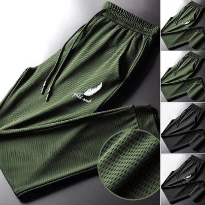 Casual Men Trousers Male Joggers Pants Feather Print Pockets Lace - up Sweatpants Stretchy - LUCKY COLLECTION