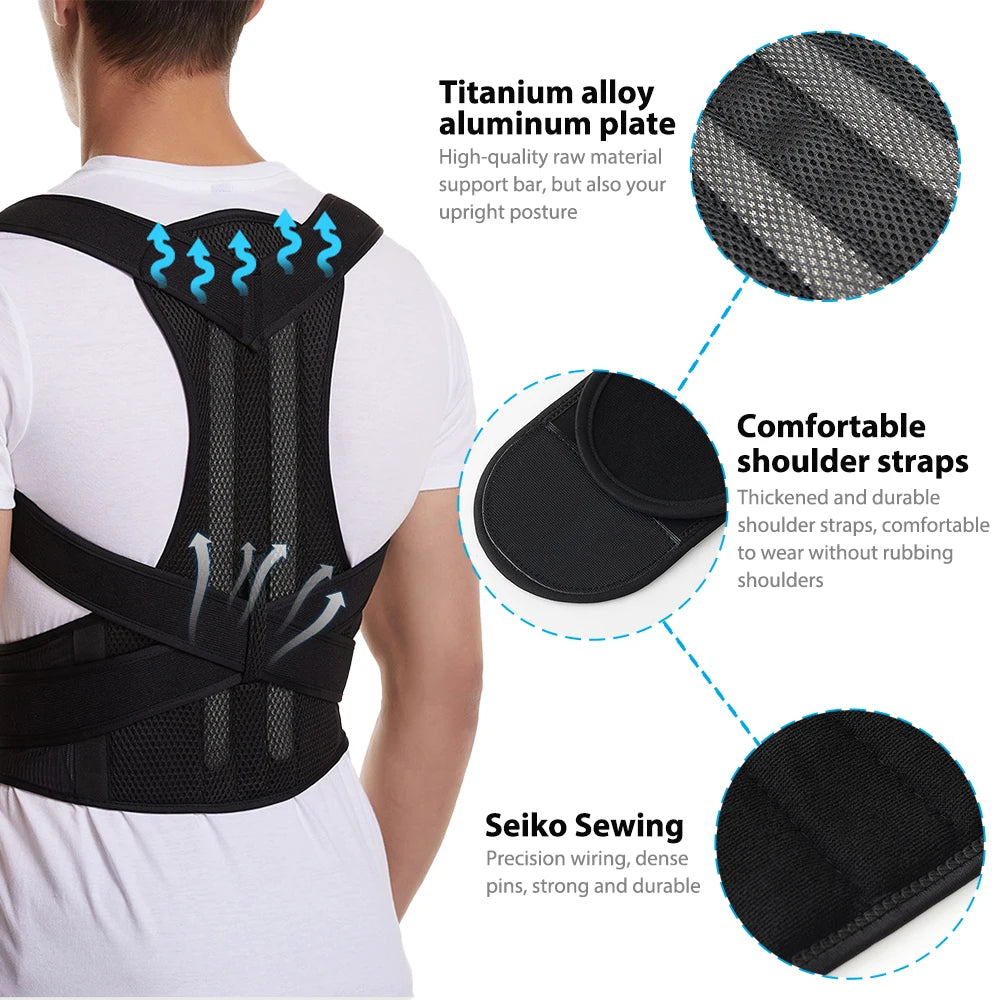 Back Brace Posture Corrector for Women & Men, Adjustable Back Lumbar Support Belt Shoulder Posture Support for Improve Scoliosis - LUCKY COLLECTION