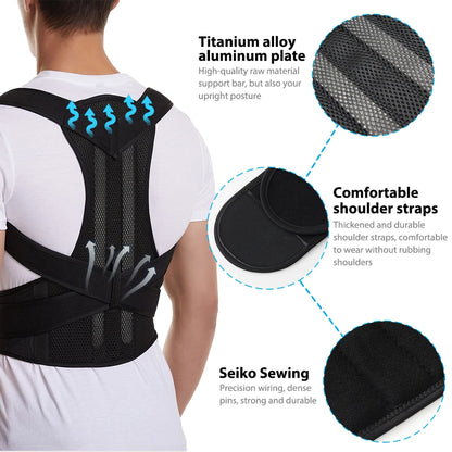 Back Brace Posture Corrector for Women & Men, Adjustable Back Lumbar Support Belt Shoulder Posture Support for Improve Scoliosis - LUCKY COLLECTION