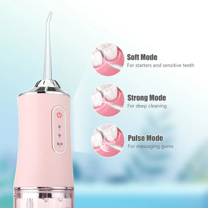 Oral Irrigator Portable Dental Water Flosser USB Rechargeable Water Jet Floss Tooth Pick 4 Jet Tip 220ml 3 Modes IPX7 1400rpm - LUCKY COLLECTION