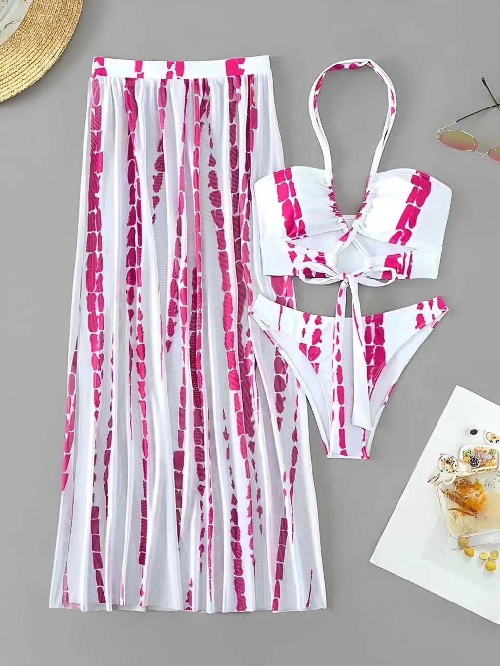 3 Pieces Halter Bikini 2025 Swimsuit Women & Beach Skirt Swimwear. - LUCKY COLLECTION