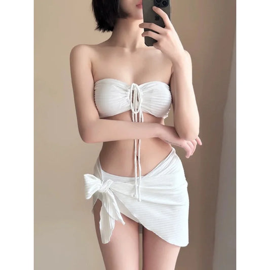 Bikini Swimsuit Three Piece Set Beach Vacation Triangle Sexy high-end White Red Soaking In Hot Spring Swimsuit For Women