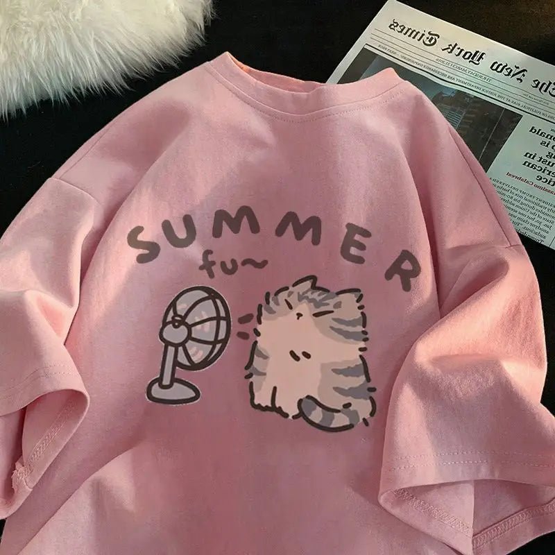 Korean Version Retro Minimalist Printed Summer T-shirt Casual Loose Couple Thin Short Sleeves - LUCKY COLLECTION
