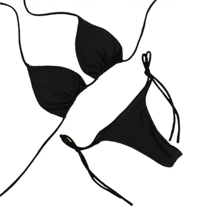 2 Pcs/Set Women Swimsuit 2024 Bikini Set Solid Color Halter Neck Strap Thong Women Swimsuit Set for Beach - LUCKY COLLECTION
