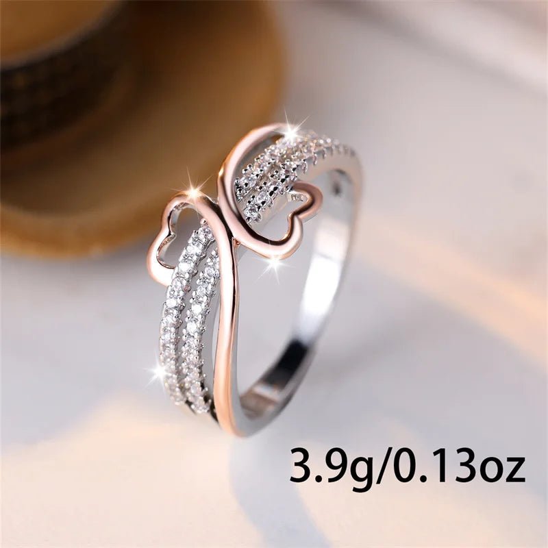 Two - Tone Rose Gold & Silver Double Heart Ring – Infinity Wedding Band with White Zircon for Women, Bridal & Engagement Jewelry - LUCKY COLLECTION