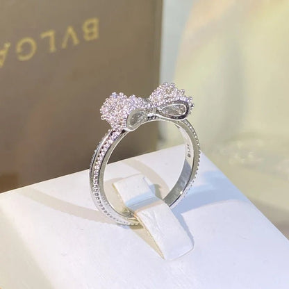 Fancy Bow Ring with Dazzling CZ – Silver Color Women's Finger Ring, Wedding Band & Statement Jewelry - LUCKY COLLECTION
