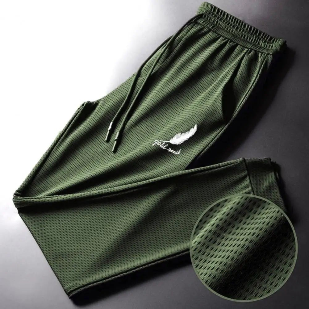 Casual Men Trousers Male Joggers Pants Feather Print Pockets Lace - up Sweatpants Stretchy - LUCKY COLLECTION