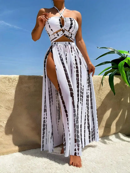 3 Pieces Halter Bikini 2025 Swimsuit Women & Beach Skirt Swimwear. - LUCKY COLLECTION