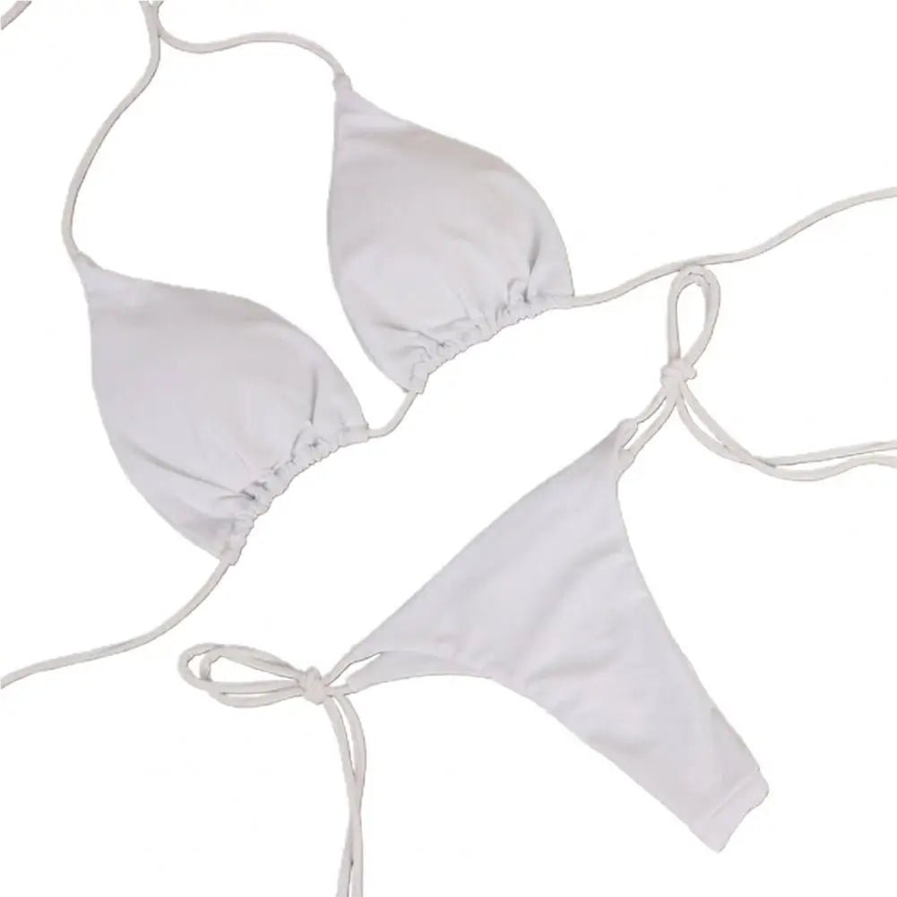 2 Pcs/Set Women Swimsuit 2024 Bikini Set Solid Color Halter Neck Strap Thong Women Swimsuit Set for Beach - LUCKY COLLECTION