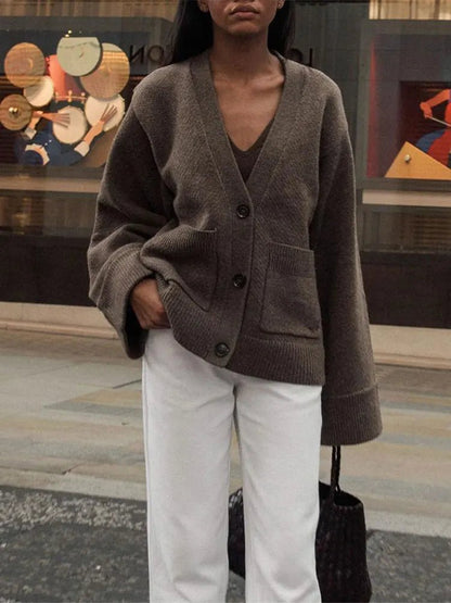 Classic V - Neck Pocket Cardigan – A Timeless Essential - LUCKY COLLECTION