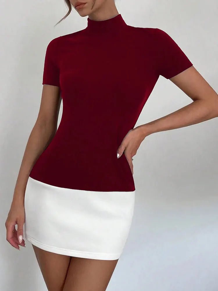 Tossy Summer Female Contrast Mini Dress Casual High Waist Short Sleeve. - LUCKY COLLECTION