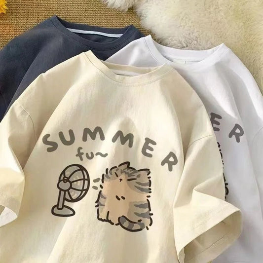 Korean Version Retro Minimalist Printed Summer T-shirt Casual Loose Couple Thin Short Sleeves - LUCKY COLLECTION