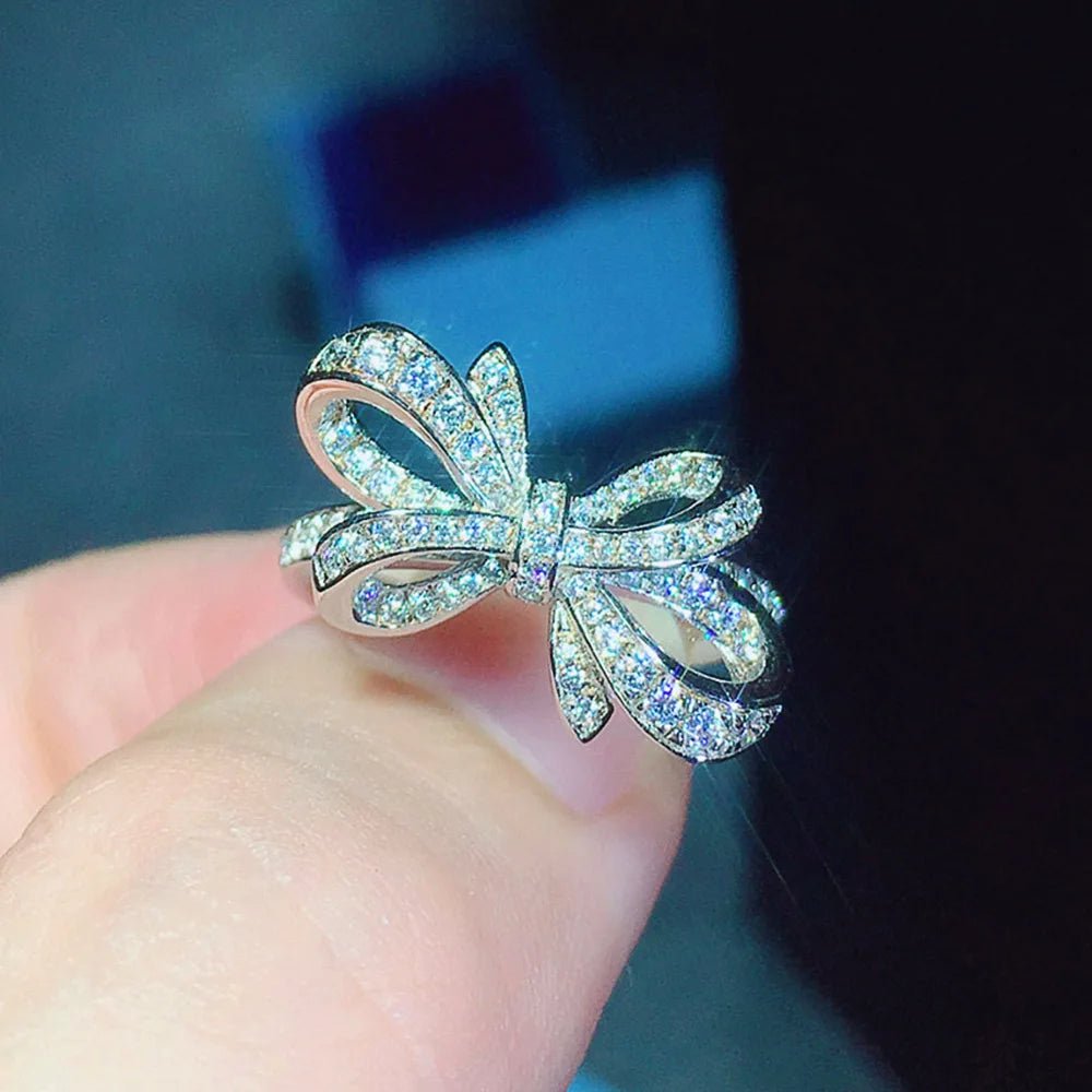 Huitan Romantic Bow Shape Cubic Zirconia Wedding Bands Rings for Women. - LUCKY COLLECTION