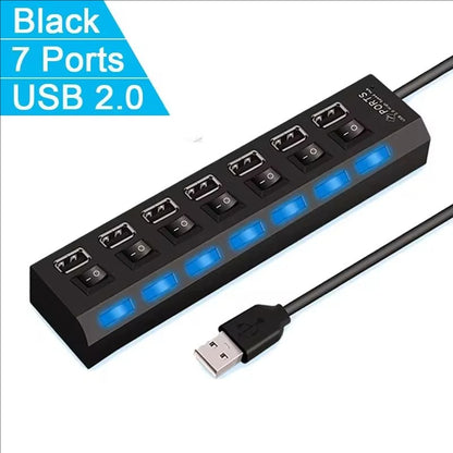Switch Extension Hub 7-port USB2.0 Hub Computer USB Extension Hub One Drag Seven USB2.0 Splitter PC Laptop Desktop - LUCKY COLLECTION