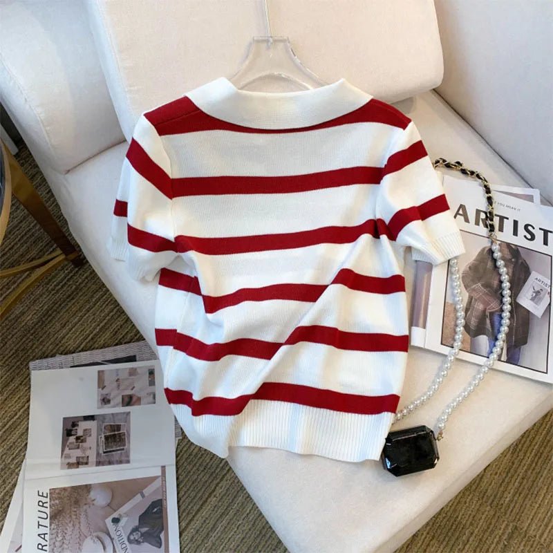 Striped Collared Knitted Crop Top – A Trendsetter’s Pick - LUCKY COLLECTION