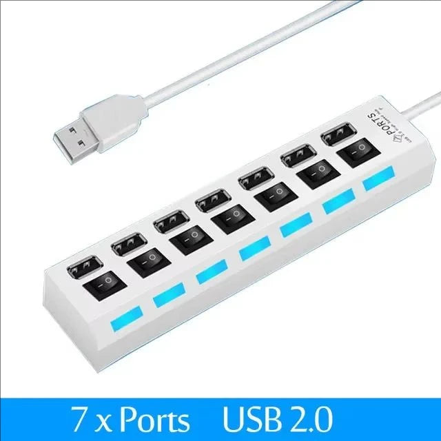 Switch Extension Hub 7-port USB2.0 Hub Computer USB Extension Hub One Drag Seven USB2.0 Splitter PC Laptop Desktop - LUCKY COLLECTION