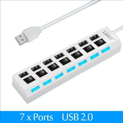 Switch Extension Hub 7-port USB2.0 Hub Computer USB Extension Hub One Drag Seven USB2.0 Splitter PC Laptop Desktop - LUCKY COLLECTION