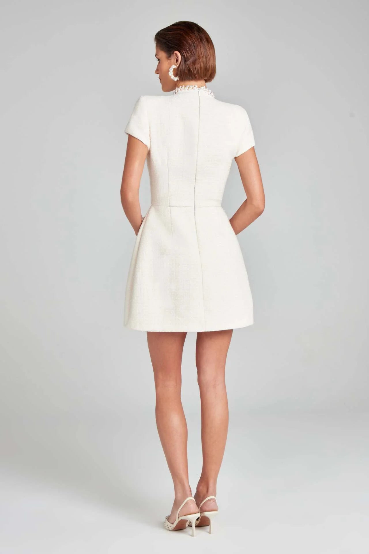 Elegant White Shoulder Pad Dress – Luxe Tweed A - line Party Dress for Special Occasions - LUCKY COLLECTION