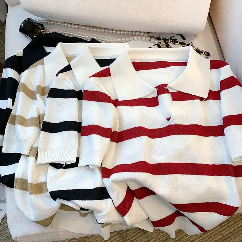 Striped Collared Knitted Crop Top – A Trendsetter’s Pick - LUCKY COLLECTION
