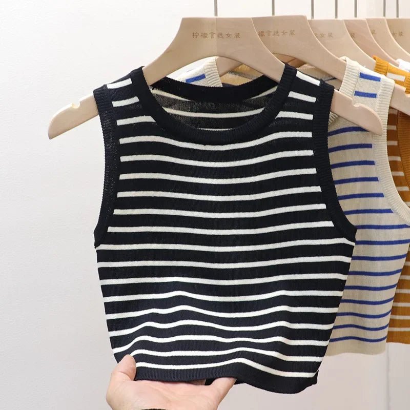 Summer Spring Striped Tank Tops Women Sleeveless Knitted T-Shirts Crop. - LUCKY COLLECTION