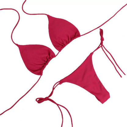 2 Pcs/Set Women Swimsuit 2024 Bikini Set Solid Color Halter Neck Strap Thong Women Swimsuit Set for Beach - LUCKY COLLECTION