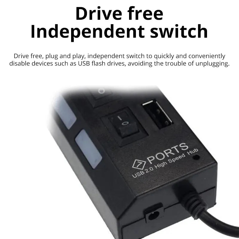 Switch Extension Hub 7-port USB2.0 Hub Computer USB Extension Hub One Drag Seven USB2.0 Splitter PC Laptop Desktop - LUCKY COLLECTION